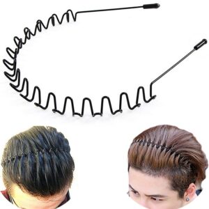bodbop Metal Hair Band for Men Headband Women Bands Unisex Black Wavy Spring Outdoor Sports Headbands Men’s Hoop Clips Accessories Simple Elastic Non Slip Head Headwear