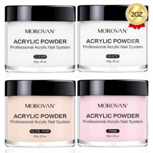 Morovan Acrylic Powder – 4 Colors Acrylic Powder Set Professional Polymer Colored Acrylic Powder for Acrylic Nail Extension Carving