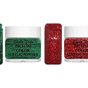 SHEBA NAILS ACRYLIC Powder SPARKLING MISTLETOE DUO KIT – 1oz Jar each Sparkling Emerald Green & Sparkling Ruby Red