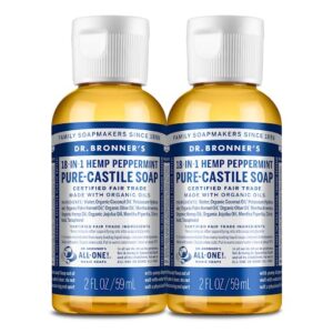 Dr. Bronner’s – Pure-Castile Liquid Soap (Peppermint, 2 ounce, 2-Pack) – Made with Organic Oils, 18-in-1 Uses: Face, Body, Hair, Laundry, Pets and Dishes, Concentrated, Vegan, Non-GMO