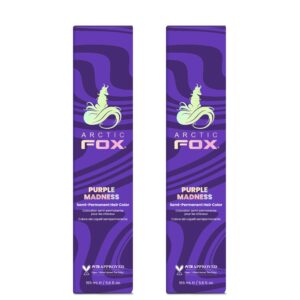 ARCTIC FOX Vegan and Cruelty-Free Semi-Permanent Hair Color Dye – PURPLE MADNESS 5.6 Fl Oz (Pack of 2)