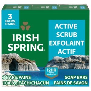 Irish Spring Active Scrub Mens Bar Soap, Men’s Exfoliating Bar Soap, Smell Fresh and Clean for 12 Hours, Men Soap Bars for Washing Hands and Body, Recyclable Carton, 24 Pack, 3.7 Oz Soap Bars