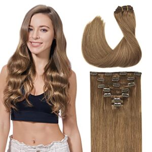 GOO GOO Clip in Hair Extensions Real Human Hair, Remy Human Hair Extensions Clip ins for Women, Natural Human Hair, 14inch 120g 7Pcs, Bronde