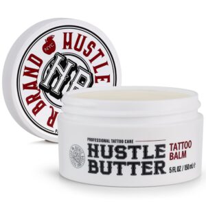 Hustle Butter Tattoo Aftercare 5oz Tattoo Balm, Heals + Protects New Tattoos and Rejuvenates Older Tattoos – 100% Vegan Cream No-Petroleum