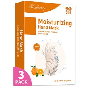 Hand Mask 3 Pairs Moisturizing Glove Hand Peeling Mask Repair Rough and Dry Skin-Orange
