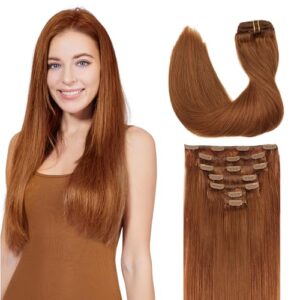 GOO GOO Clip in Hair Extensions Real Human Hair, Remy Human Hair Extensions Clip ins for Women, Natural Human Hair, 18inch 120g 7Pcs, Auburn