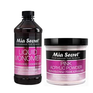 Mia Secret 16 Ounce Liquid Monomer With 4 Ounce Pink Acrylic Powder Set