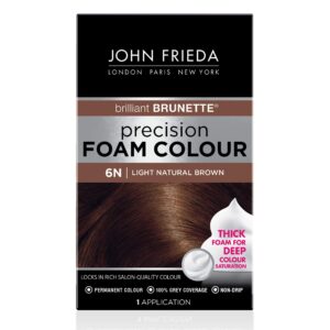 John Frieda Precision Foam Colour, Light Natural Brown 6N, Full-Coverage Hair Color Kit, Anti-Fade Gray Coverage, Deep Color Saturation Hair Dye, 1 Application