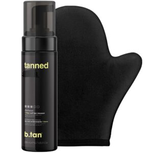b.tan Dark Self Tanner Kit | Get Tanned Bundle – Best Mousse w/Tanning Mitt Applicator, 1 Hour Express Sunless Foam, Fast Bronzing Glow, No Fake Tan Smell, Vegan, Cruelty Free, 6.7 Fl Oz