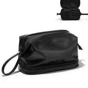 EACHY Makeup Organizer Bag with Bottom Compartment, Large Capacity PU Leather Cosmetic Bag for Women, Waterproof Portable Make Up Brush Bag, Especially for traveling(XXL-Black,Large)