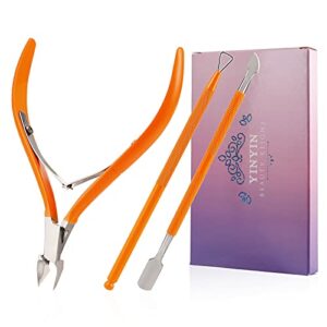 YINYIN Professional Cuticle Trimmer with Pusher and Cutter – Stainless Steel Cuticle Clippers for Fingernails and Toenails… (Orange)