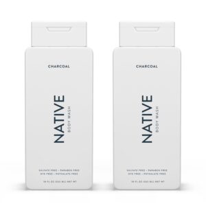 Native Body Wash Contains Naturally Derived Ingredients | For Women & Men, Sulfate, Dye, & Paraben Free Leaving Skin Soft and Hydrated | Charcoal 18 oz – 2 Pk