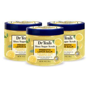 Dr Teal’s Shea Sugar Scrub, Prebiotic Lemon Balm, 19 oz (Pack of 3)