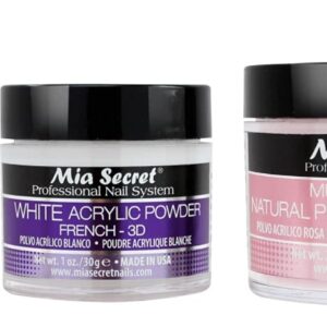 Mia Secret Liquid Monomer 2 oz and Powder 1 oz WHITE + 2 oz NATURAL PINK