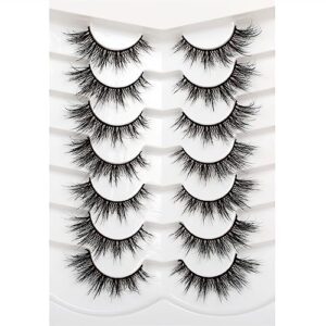 Pooplunch Poolunch False Eyelashes Cat Eye Look Wispy Natural Short Fake Eyelashes Faux Mink Lashes Wispies 7 Pairs Pack, Black