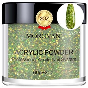 Morovan Glitter Grass Green Acrylic Powder – 2oz Professional Polymer Glitter Nail Extension Carving Nails