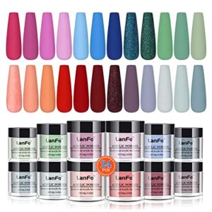 LanFo 24 Colors Acrylic Powder Set Colorful Professional Polymer Acrylic Nail Powder Set Purple Green Orange Gray Acrylic Powder for Nail Extension No Nail Lamp Needed