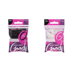 Goody Ouchless Womens Polyband Elastic Hair Ties – 150 Count Black and Clear – Fine Hair