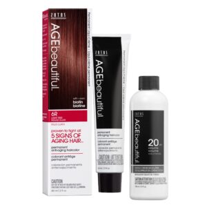 AGE beautiful Permanent Hair Color Dye Liqui Creme & Developer 20 Volume | 100% Gray Coverage | Anti-Aging | Biotin for Thicker, Fuller, Healthier Hair | 6R Light Red