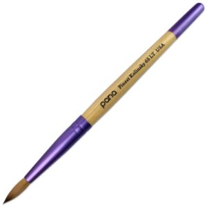 PANA Pure Kolinsky Hair Acrylic Nail Brush – Round Shape Purple Ferrule with Beige Wood Handle (Size 6)