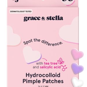 grace & stella Pimple Patches for Face- Heart Hydrocolloid Zit Stickers that Help Soothe & Conceal Breakouts – Colorful Covers for Acne Prone Skin – Dermatologist-Tested, Vegan (Heart, 36 Count)