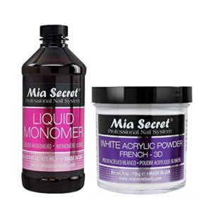Mia Secret 16 Ounce Liquid Monomer With 4 Ounce White Acrylic Powder Set