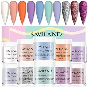 Saviland Acrylic Powder Set- Glitter Acrylic Nail Powder Nail Kit> 10 Colors Professional Polymer Powder for Acrylic Nails Extension Morandi Colorful Series