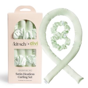Divi x Kitsch Satin Heatless Hair Curler Set – Heatless Curls Overnight, Hair Rollers for Soft Curls & Frizz-Free Styling, No Heat Curlers To Sleep in, Curling Rod Headband for Overnight Curl- Sage