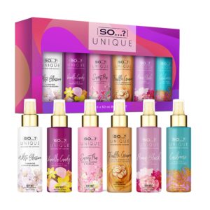 So…? Unique Body Mist Set – Perfumes for Women with Fresh, Floral, Sweet Scents – 6 Hour Wear Body Spray for Women – Travel Size Gift Set – 6 pcs