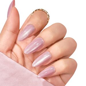 Press On Nails Medium – BTArtbox Soft Gel Almond Shaped Fake Nail with Nail Glue, Reusable Opaque Stick On Nails in 15 Sizes – 30 Nail Kit, Bling Baby Purple