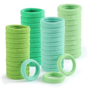 100 Pcs Thick Seamless Hair Ties, Ponytail Holders Hair Accessories No Damage for Thick Hair (Green Theme Colors)