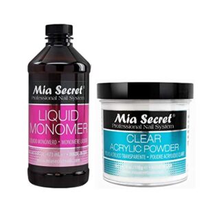 Mia Secret 16 Ounce Liquid Monomer With 4 Ounce Clear Acrylic Powder Set