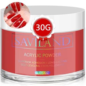 Saviland Red Acrylic Powder – 30g Professional Acrylic Nail Powder for Acrylic Nails Extension> 3D Nail Art Polymer Powder> No Need Nail Lamp