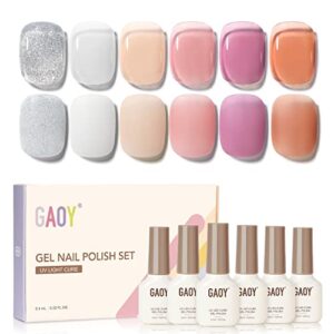 GAOY Jelly Glitter Gel Nail Polish of 6 Transparent Nude Milky White Pink Colors Sheer Gel Polish Kit for Salon Manicure and Nail Art DIY at Home
