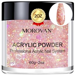 Morovan Glitter Pink Acrylic Powder – 2oz Professional Acrylic Nail Powder Polymer Glitter Pink Nail Powder for Acrylic Nail Extension Carving Nails