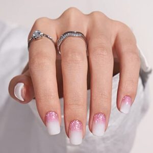 Short Press On Nails – BTArtbox Supremely Fit & Natural Soft Gel Square Glue On Nails with Nail Glue, Reusable Stick On Nails in 15 Sizes – 30 Fake Nails Kit, Milk White Sparkle