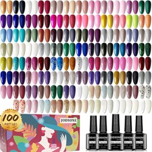 JODSONE 100 Pieces Gel Nail Polish Multi-color, Inside Glitter Texture Smooth Glossy Layer Matte Layer Gel Nail Polish Set Starter Set