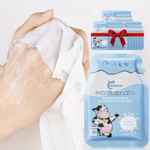 15 Pairs Milk Nicotinamide Hand Mask> Deeply Moisturizing> Smooths the Hand Skin> Glossy Finish> Nourishing Dry Hands> Suitable for Men and Women> Daily Hand Care> Easy to Carry> Travel Size