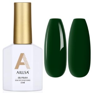AILLSA Green Gel Nail Polish Dark Emerald Gel Polish Forest Opaque Gels Polish Winter Color Lake Green Gels Nail Polish Soak Off U V Nail Salon 0.51 Fl Oz/GF09