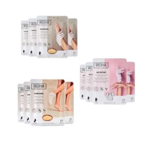 Moisturizing Gloves (4 pairs) + Anti-Aging Hand Mask (4 Pairs) + Nourishing Foot Mask (4 Pairs) – Hand and Foot Masks with Argan Oil for Dry Skin & Anti-Aging Hand Mask with Bakuchiol (Total 12 pairs)