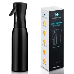 Hula Home Continuous Spray Bottle (18.6oz/550ml) Empty Ultra Fine Plastic Water Mist Sprayer – For Hairstyling, Cleaning, Salons, Plants, Essential Oil Scents & More – Black