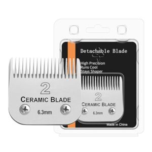 HONGNAL Professional Detachable Replacement Ceramic Blades Set,Compatible with Andis AGC,BDC,BGC,MBG Series,Oster Classic 76/Star-Teq/Power-Teq Clippers，2# Blade (Cutting Length 1/4-Inch 6.3mm