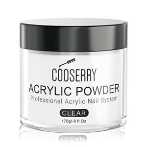 Cooserry Clear Acrylic Powder- 6oz Acrylic Powder 170g Large Capacity Professional Acrylic Nail Powder Polymer for 3D French Nail Manicure Extension Nail Carving> Long Lasting Acrylic Nail Powder Kit