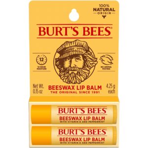 Burt’s Bees Lip Balm – Original Beeswax, Lip Moisturizer With Responsibly Sourced Beeswax, Tint-Free, Natural Origin Conditioning Treatment, 2 Tubes, 0.15 oz.