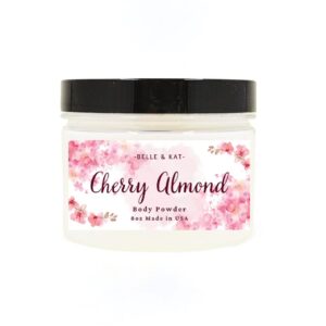 Body Dusting Powder for Men & Women Scented Cherry Almond, Perfume Dusting Powder, Bath Powder with Fragrance & Essential Oils, Talc Free 8oz Container, Made in USA