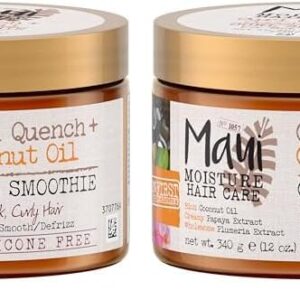 Maui Moisture Curl Quench + Coconut Oil Hydrating Curl Smoothie, Creamy Silicone-Free Styling Cream for Tight Curls, Braids, Twist-Outs & Wash & Go Styles, Vegan & Paraben-Free, 12 oz (Pack of 2)