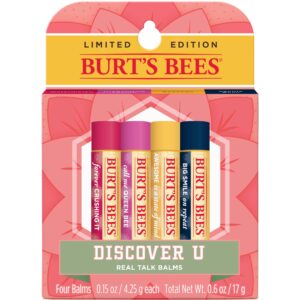 Burt’s Bees Watermelon, Dragonfruit Lemon, Beeswax and Vanilla Bean Lip Balm Pack, Lip Moisturizer With Responsibly Sourced Beeswax, Tint-Free, Natural Conditioning Lip Treatment, 4 Tubes, 0.15 oz.