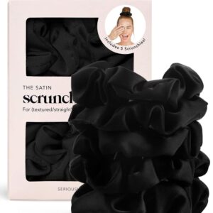Kitsch Satin Scrunchies for Women – No Crease Hair Ties for Girls | Scrunchies For All Hair Types and Textures, Perfect for Day or Night – 5 Pcs, Black