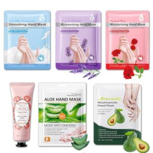 ASMAYSA Moisturizing Hand Mask Gloves> 5 Pairs Exfoliator Hand Peeling Mask & Rose Hands Cream> Hydrating Hand Mask for Dry Cracked Hands> Hand Care Repair Rough Skin for Men & Women