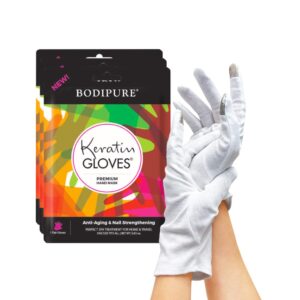 Bodipure Premium Hand Mask Keratin Gloves 3pk of Moisturizing Gloves for Dry Cracked Hands Plus Touchscreen White Cotton Gloves 1pk for Dry Hands to Fully Absorb The Cream.